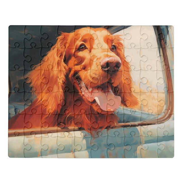 Red Dog in Classic Truck Window Art Print Jigsaw Puzzle (Puzzle Horizontal)
