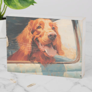 Red Dog in Classic Truck Window Art Print Wooden Box Sign