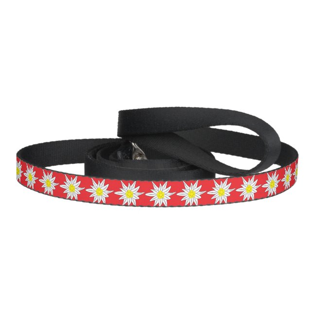 Red dog leash with Edelweiss pattern (Handle)