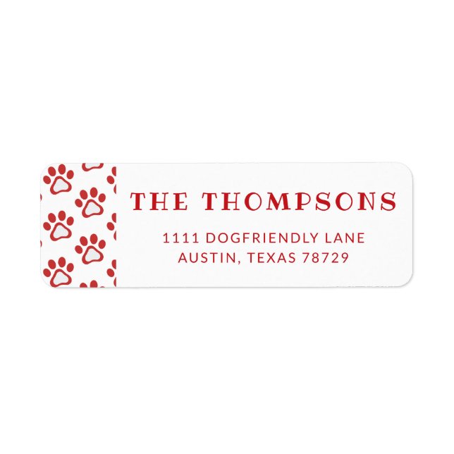 Red Dog Paw Pattern Holiday Address Label (Front)