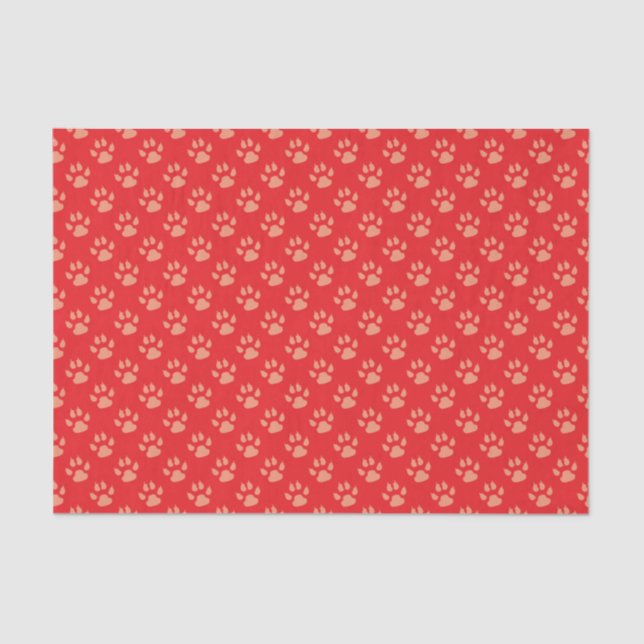 Red Dog Paw Print Christmas Tissue Paper (Front)