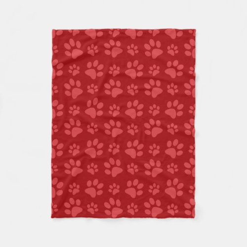 Red dog paw print pattern fleece blanket