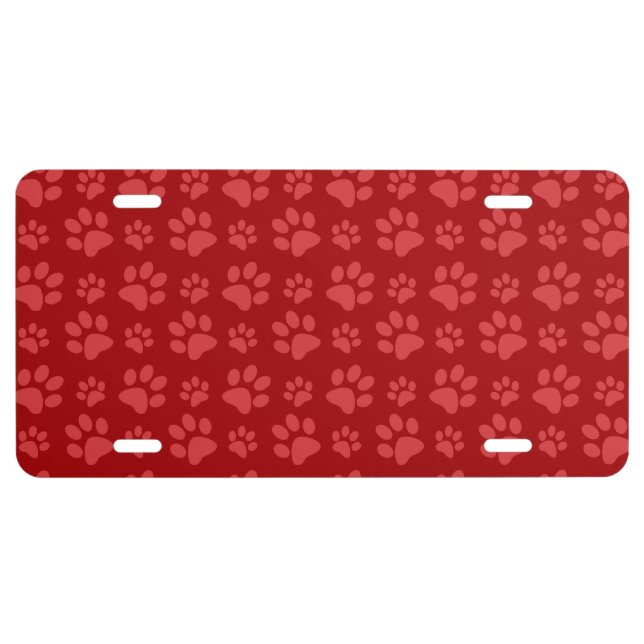 Red dog paw print pattern license plate (Front)