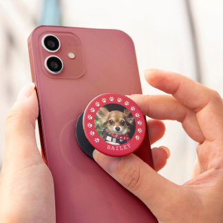 Red Dog Paw Prints Frame Pet Photo PopSocket