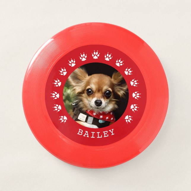 Red Dog Paw Prints Frame Pet Photo Wham-O Frisbee (Front)
