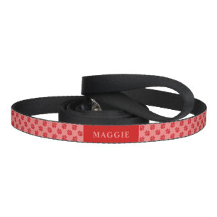 Red Dog Paws Pattern With Custom Name Pet Leash