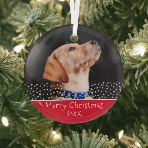 Red Dog Pet Photo Christmas Holiday Keepsake Glass Ornament