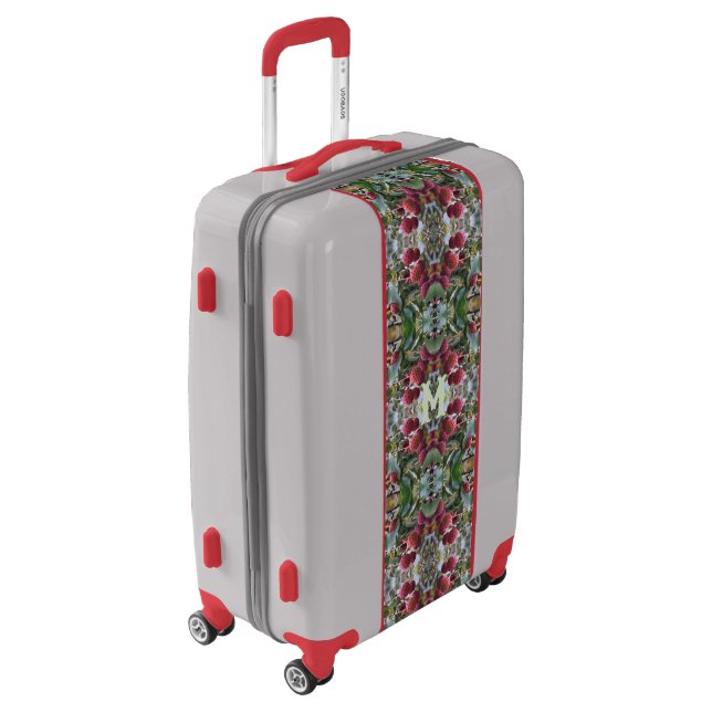 Red Dogwood Fruit Nature Abstract Monogram Luggage (Rotated Left)