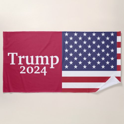 Red Donald Trump 2024 American Flag Beach Towel