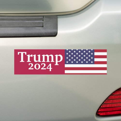 Red Donald Trump 2024 American Flag Bumper Sticker
