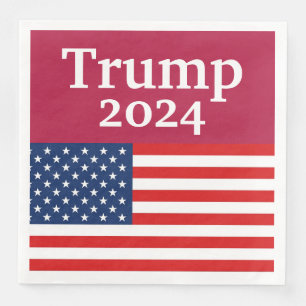 Red Donald Trump 2024 American Flag Paper Dinner Napkins