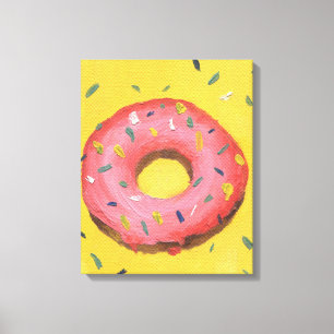 red donut on a yellow background painted in oil canvas print