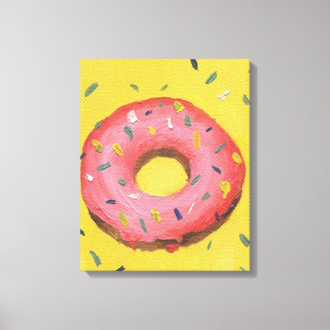 red donut on a yellow background painted in oil canvas print (Front)