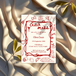 Red Doodle Ciao Miss Italian Bridal Shower Invitation