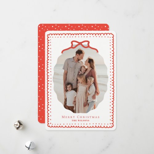Red Doodle Frames & Bow Photo Christmas Holiday Card