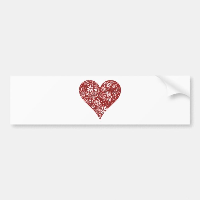 Red Doodle Heart Bumper Sticker (Front)