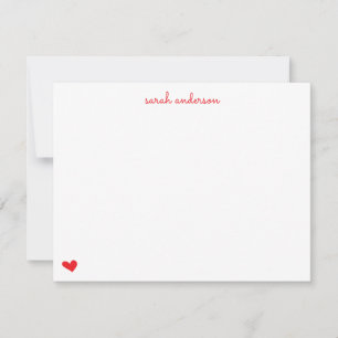 Red Doodle Heart Personalized Stationery Note Card