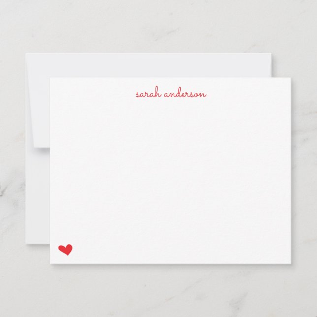 Red Doodle Heart Personalized Stationery Note Card (Front)