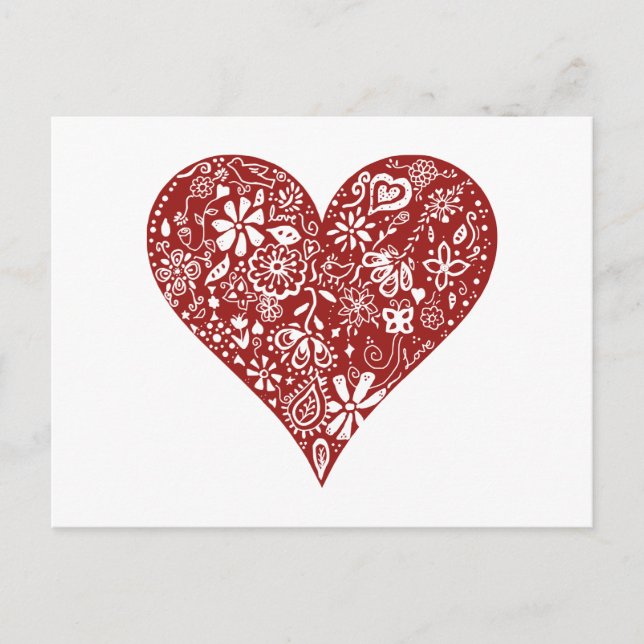 Red Doodle Heart Postcard (Front)