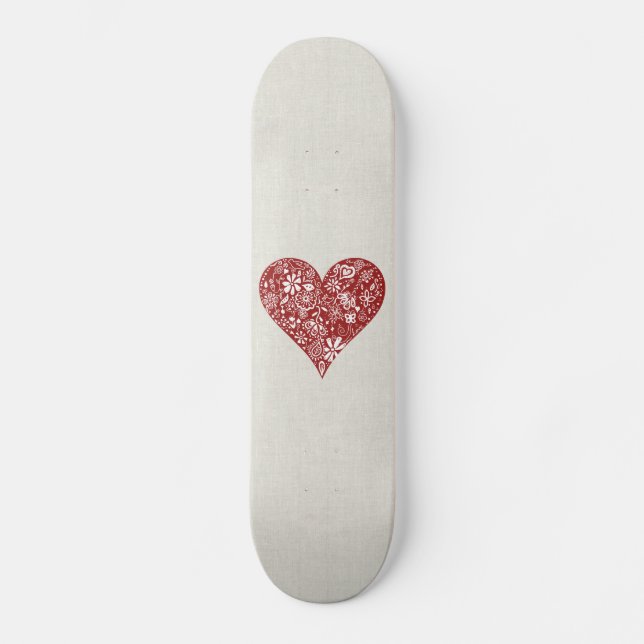 Red Doodle Heart Skateboard Deck (Front)