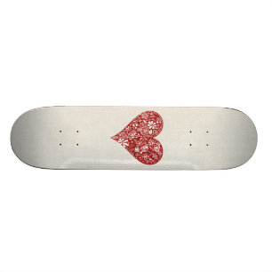 Red Doodle Heart Skateboard Deck