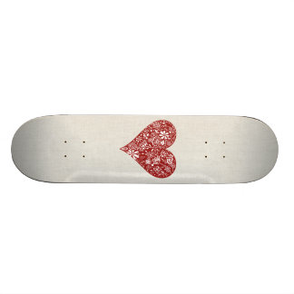 Red Doodle Heart Skateboard Deck