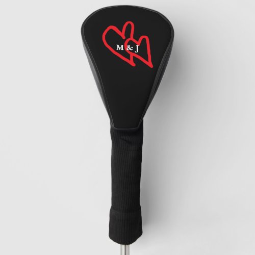 Red Doodle Hearts Couple Monogrammed Initials Cute Golf Head Cover