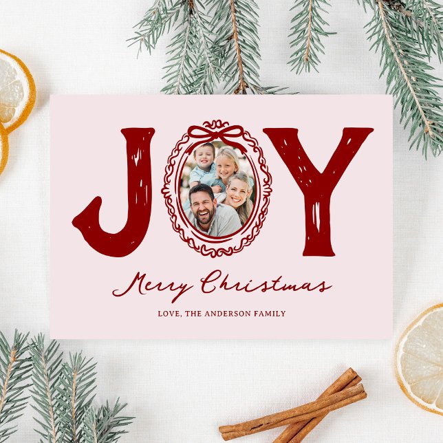 Red Doodle Joy Photo Christmas Holiday Card (Creator Uploaded)