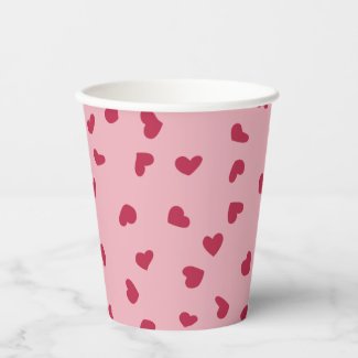 Red Doodled Hearts on Pink