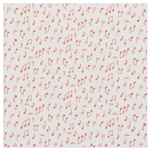 Red Doodled Music Notes  Fabric