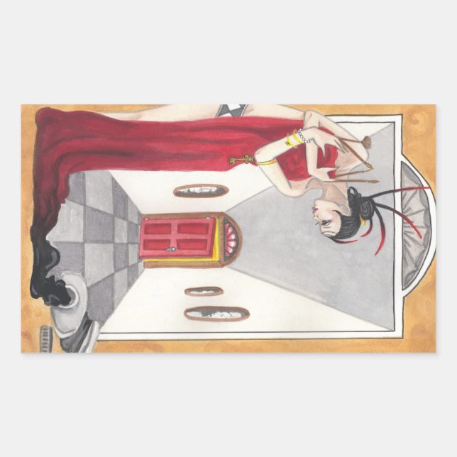 Red Door Black surreal pipn up woman art stickers (Front)
