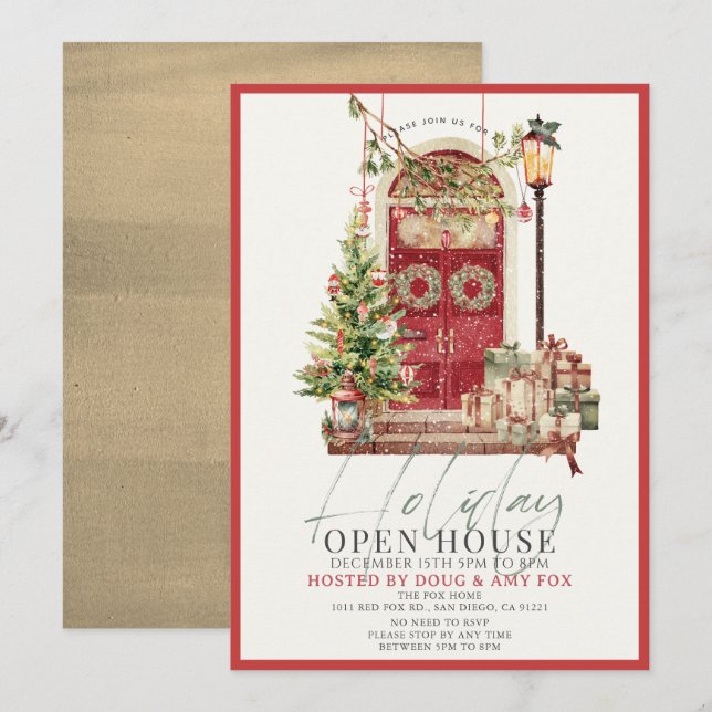 Red Door Christmas Holiday Open House Card (Front/Back)