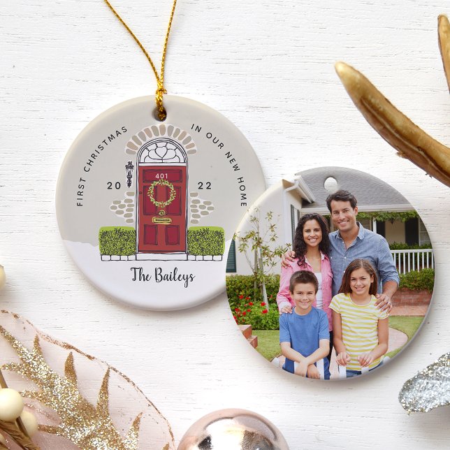 Red Door First Christmas in Our New Home Ceramic Ornament (Creator Uploaded)