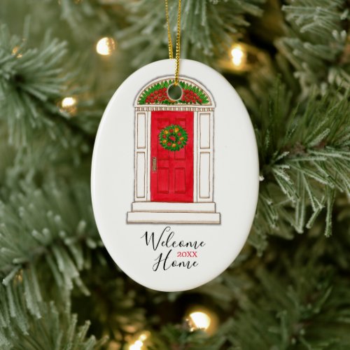 Red Door New Home Ceramic Ornament