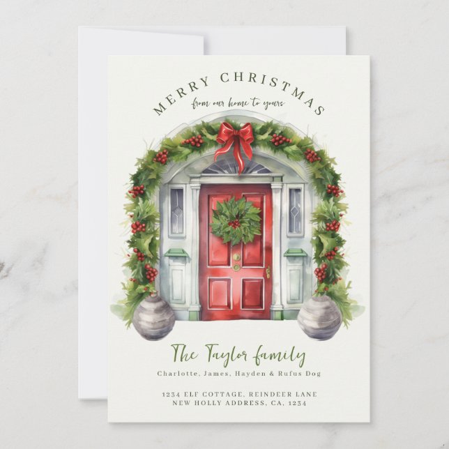 Red Door New Home Christmas Holiday Card (Front)