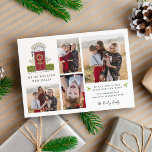 Red Door | New Home Photo Collage Holiday Card<br><div class="desc">Share your new address with friends and family, along with 4 family photos, with our stylish photo moving announcements for the holiday season. Design features a festive announcement (shown with "we're decking new halls"), your names and new address along with a sketched illustration of a red front door adorned with...</div>