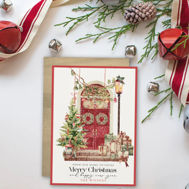 Red Door Our Home to Yours Christmas Holiday Card | Zazzle