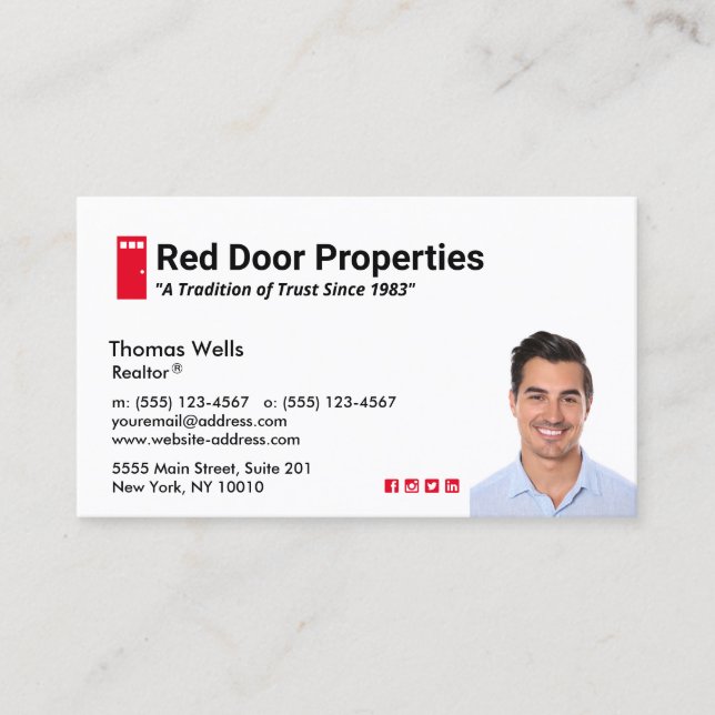 Red Door Real Estate Agent  Add Photo Business Car Card (Front)