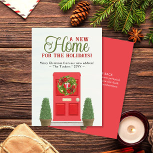 Red Door & Topiaries Watercolor Christmas Moving Holiday Card