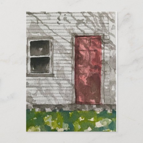 Red Door White House Watercolor Paint Art Postcard