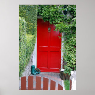 Red Door with Boots Poster