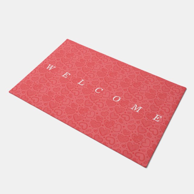 Red Doormat with Hearts (Angled)