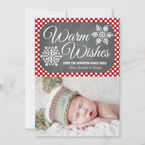 Red Dot Chalkboard Snowflake Holiday Photo Card