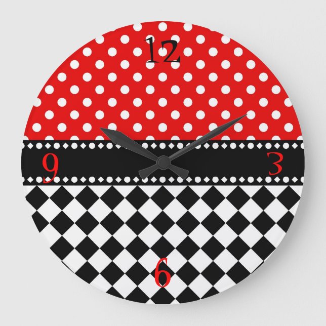 Red Dot Checkerboard Large Clock (Front)