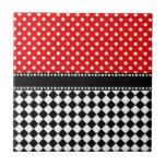 Red Dot Checkerboard Tile<br><div class="desc">50's retro pattern with red polka dots and checkerboard</div>
