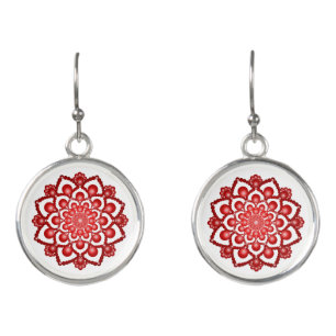 Red Dot Mandala Flower Earrings