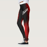 Red Dot Pattern With Name In Large Script On Black Leggings at Zazzle