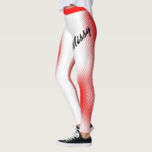 Red Dot Pattern with Your Name on WHITE Leggings