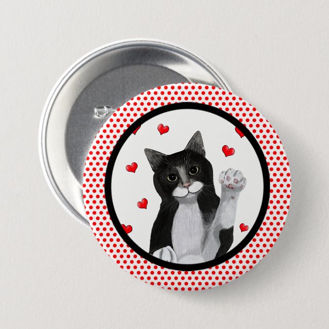 Red Dots Black Border Pinback Button (Front & Back)