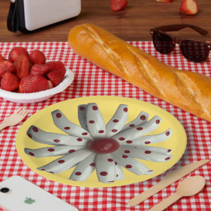 Red Dots Daisy Flower Floral Spring Summer Garden Paper Plates